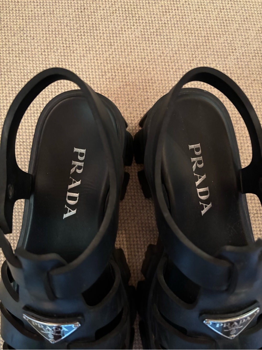 Prada Black Fisherman Sandals with Logo Plaque - Picture 9 of 15
